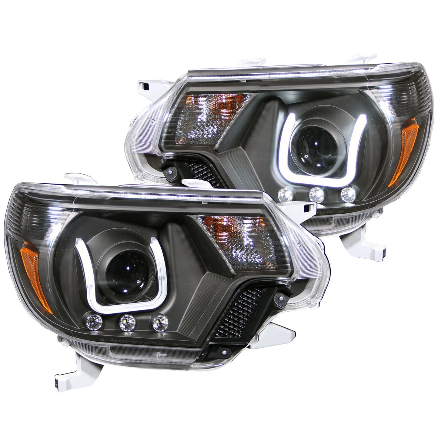 ANZO USA Projector Headlight Set - Clear Lens - Black Housing - Pair - w/U-Bar