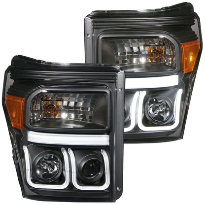 ANZO USA Projector Headlight Set - Clear Lens - Black Housing - Pair - w/U-Bar