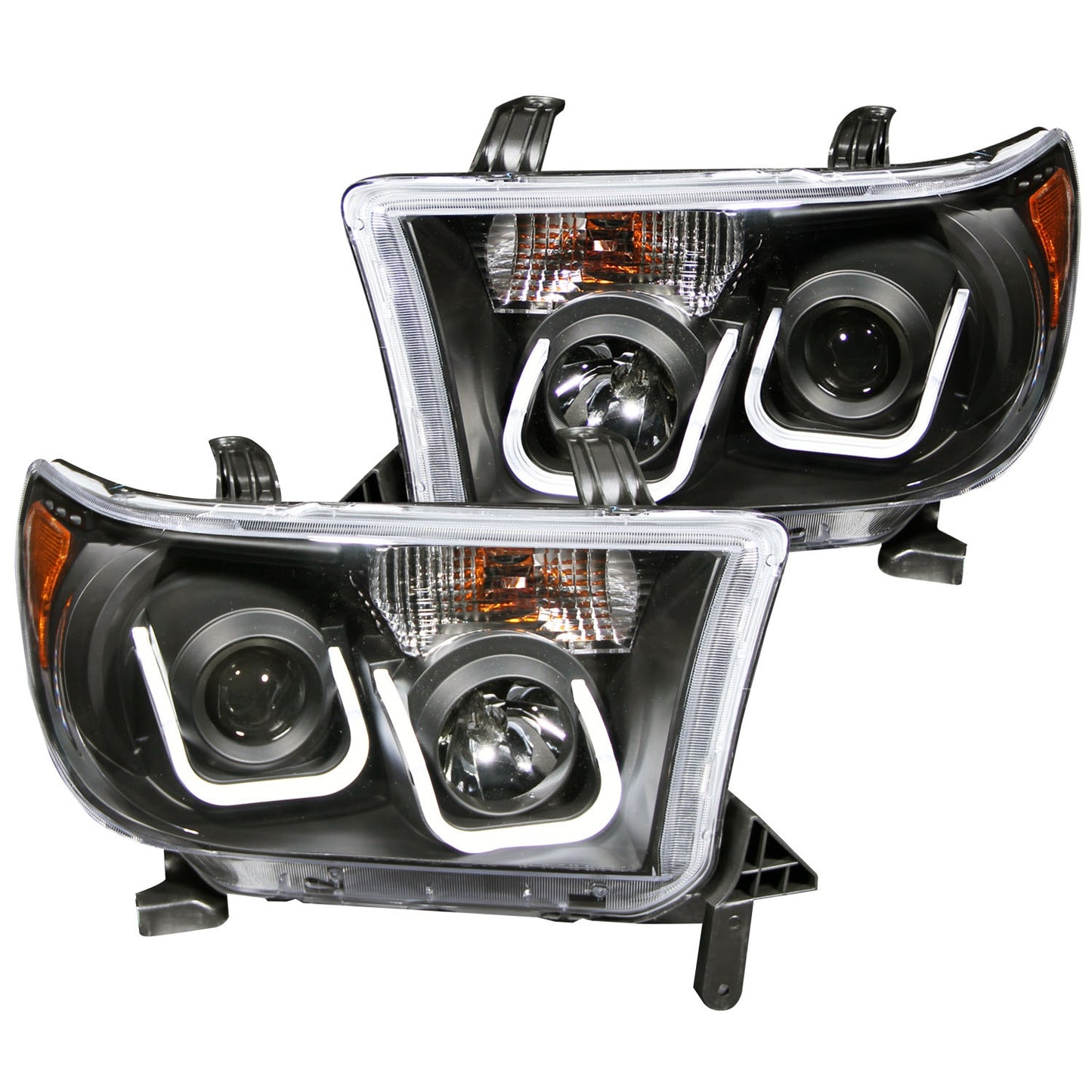 ANZO USA Projector Headlight Set - Clear Lens - Black Housing - Pair - w/U-Bar