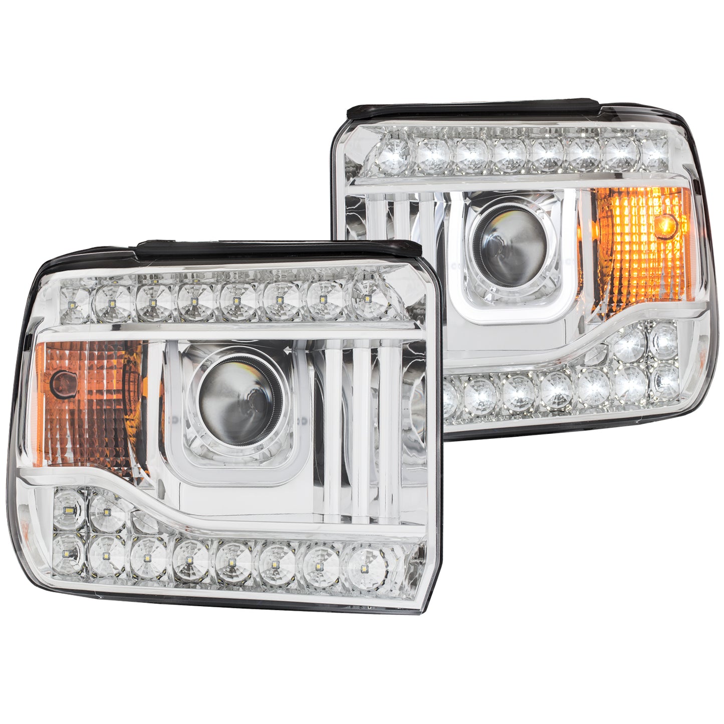 ANZO USA Projector Headlight Set - Clear Lens - Chrome Housing - Pair - w/U-Bar