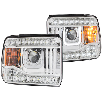 ANZO USA Projector Headlight Set - Clear Lens - Chrome Housing - Pair - w/U-Bar