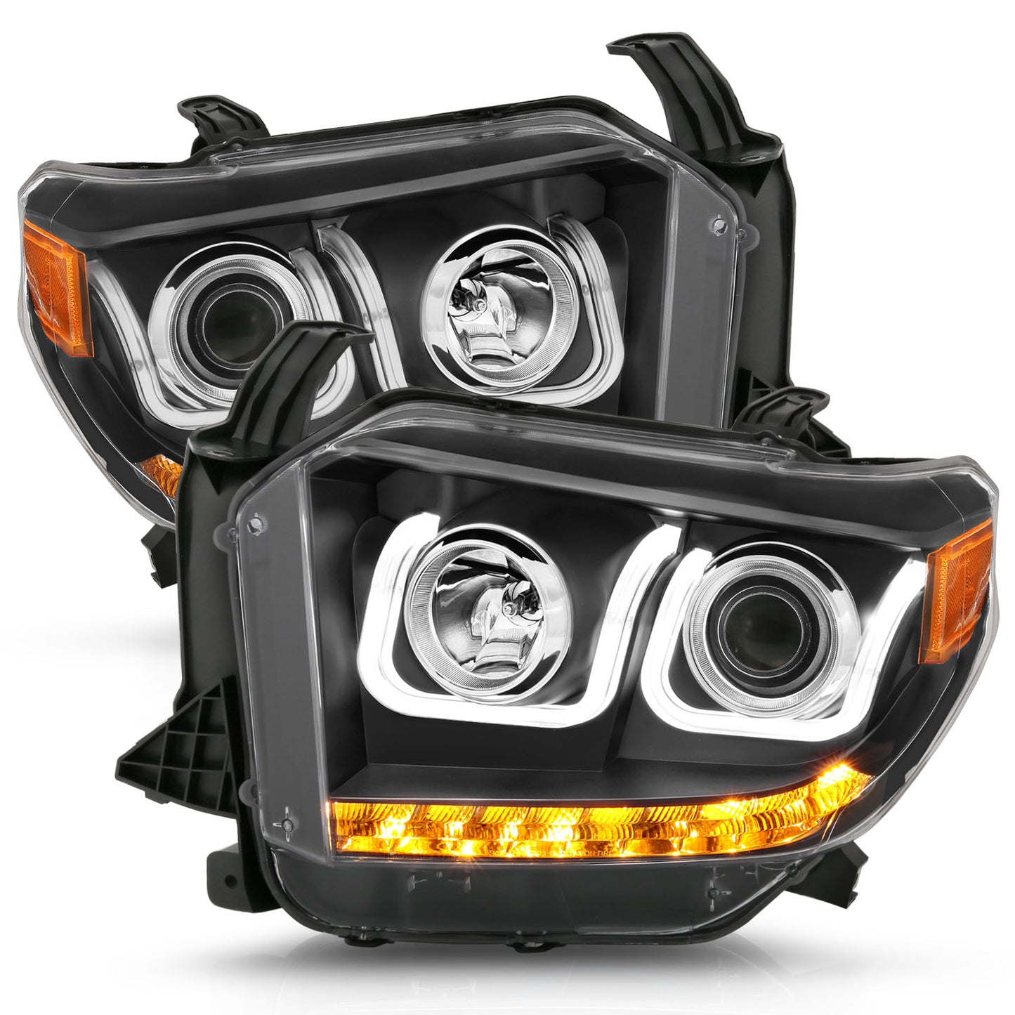 ANZO USA Projector Headlight Set - Clear Lens - Black Housing - Pair - w/U-Bar/DRL
