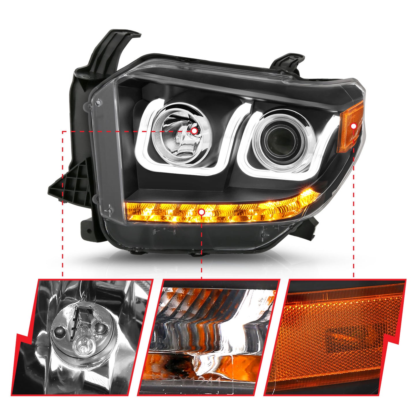 ANZO USA Projector Headlight Set - Clear Lens - Black Housing - Pair - w/U-Bar/DRL