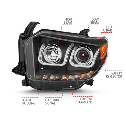 ANZO USA Projector Headlight Set - Clear Lens - Black Housing - Pair - w/U-Bar/DRL