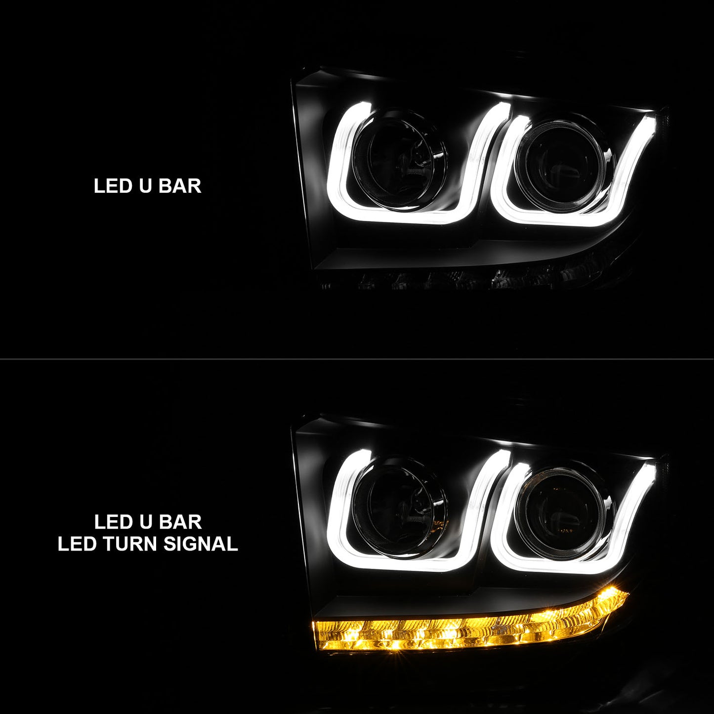 ANZO USA Projector Headlight Set - Clear Lens - Black Housing - Pair - w/U-Bar/DRL