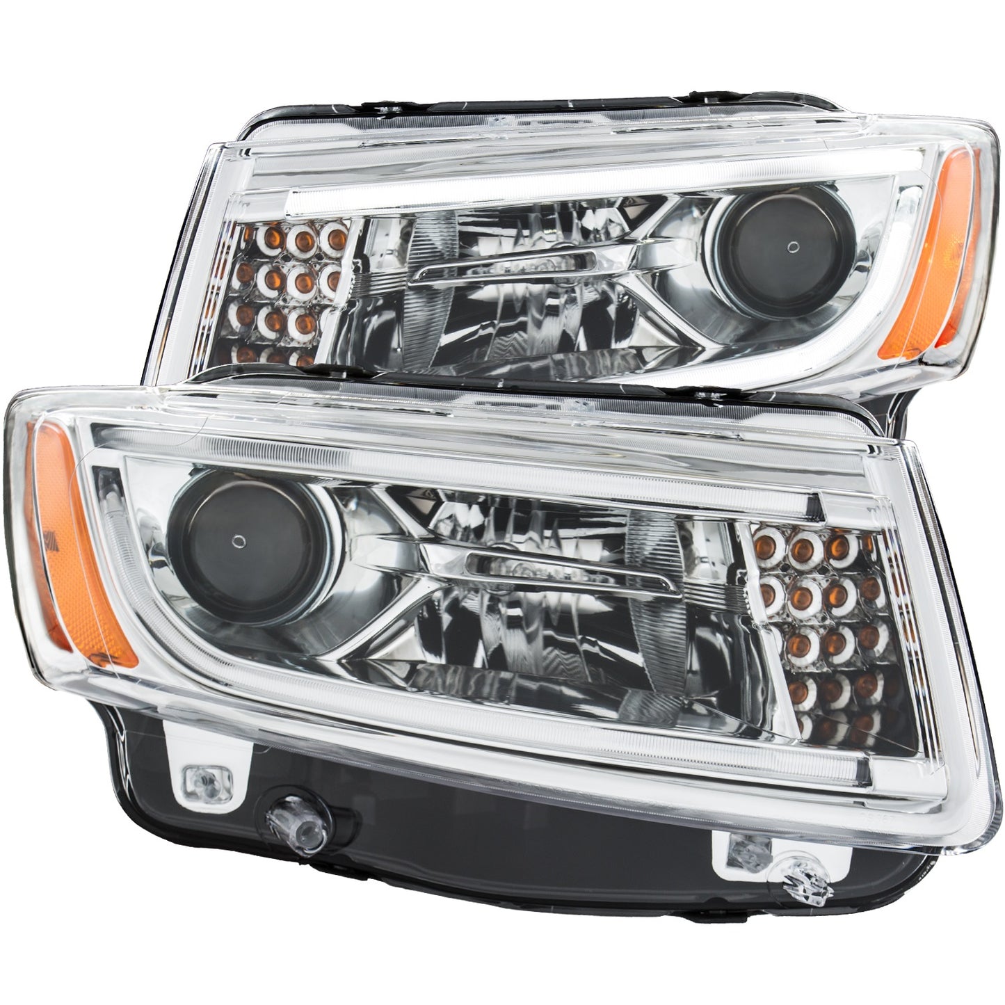 ANZO USA Projector Headlight Set - Clear Lens - Chrome Housing - Pair - w/Plank Style Design