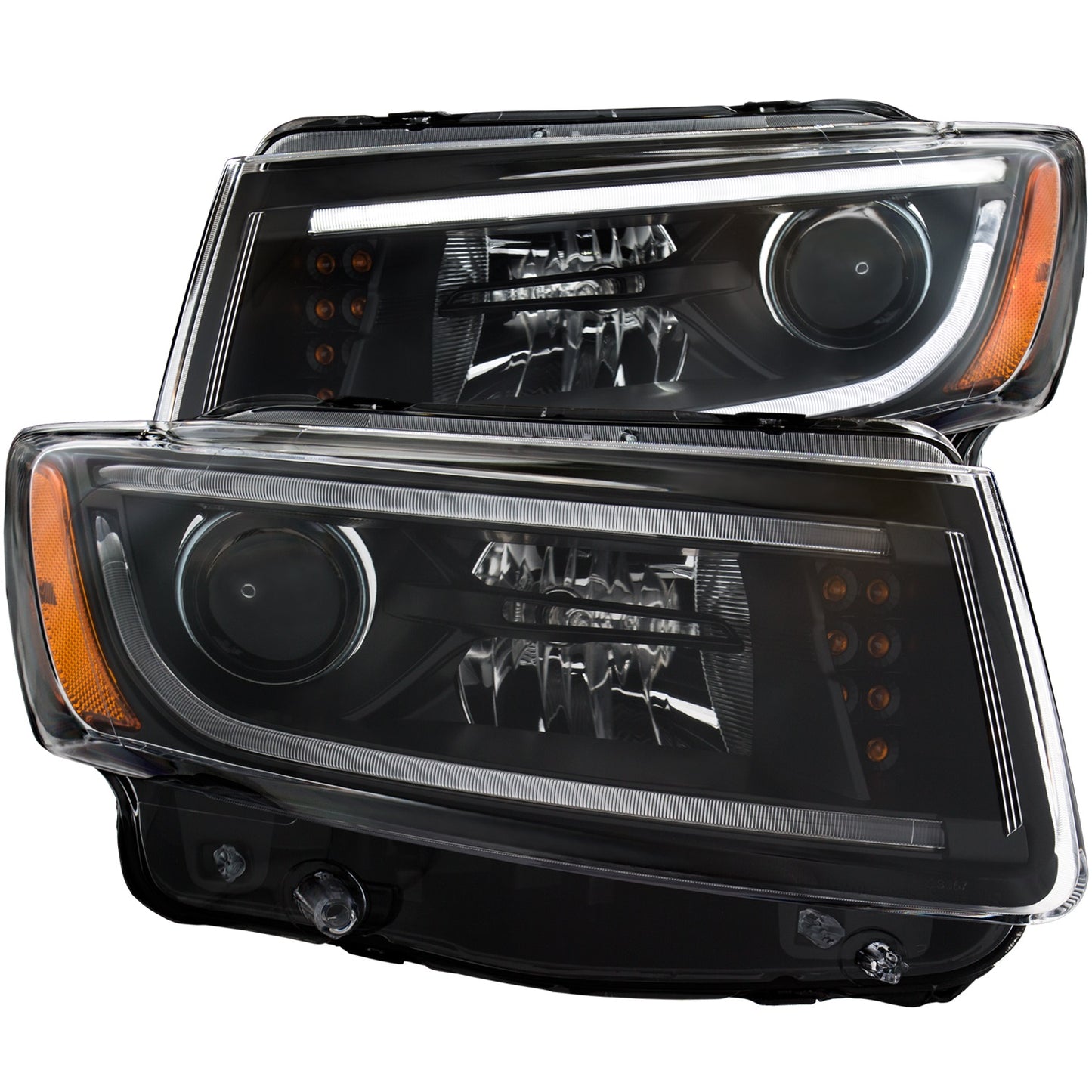 ANZO USA Projector Headlight Set - Clear Lens - Black Housing - Pair - w/Plank Style Design