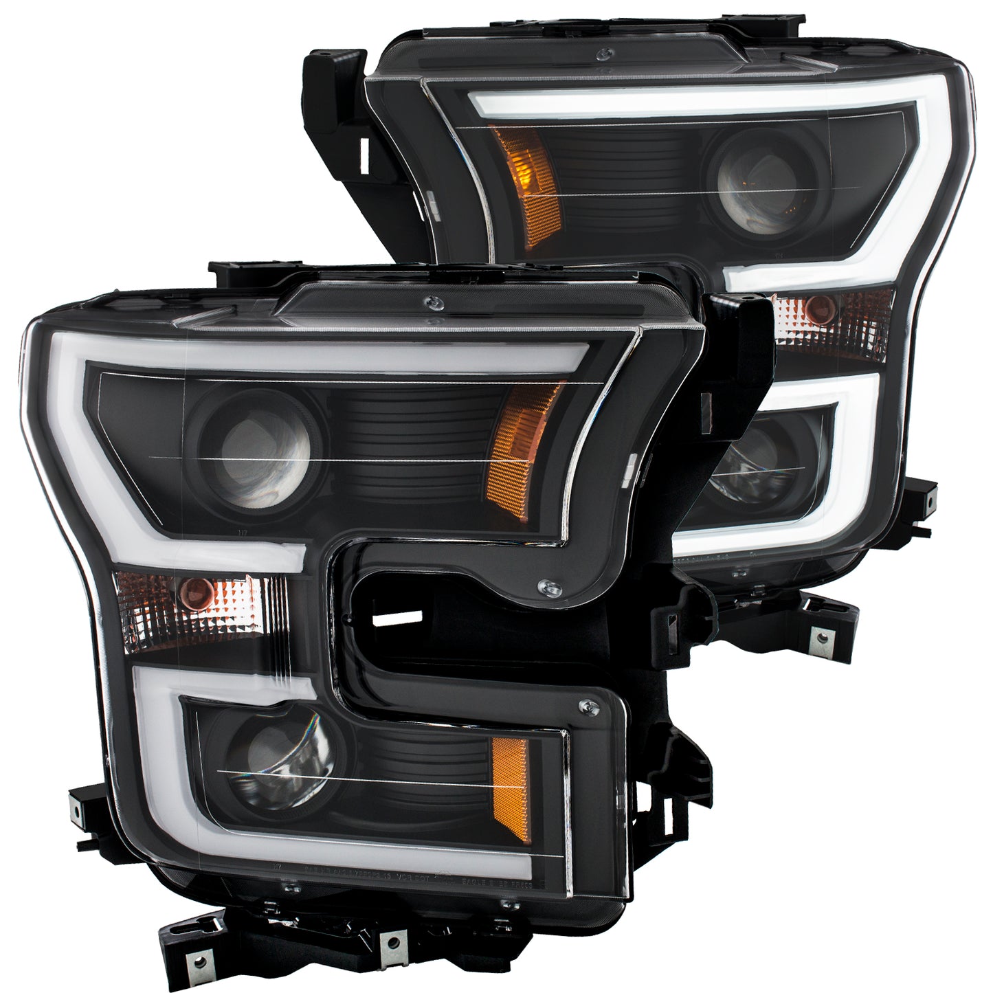 ANZO USA Projector Headlight Set - Amber Lens - Black Housing - Pair - w/Plank Style Design