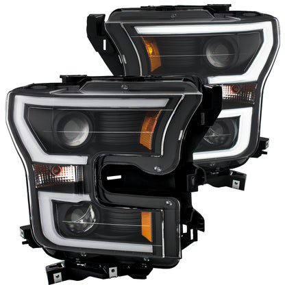 ANZO USA Projector Headlight Set - Amber Lens - Black Housing - Pair - w/Plank Style Design