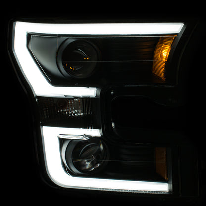 ANZO USA Projector Headlight Set - Amber Lens - Black Housing - Pair - w/Plank Style Design