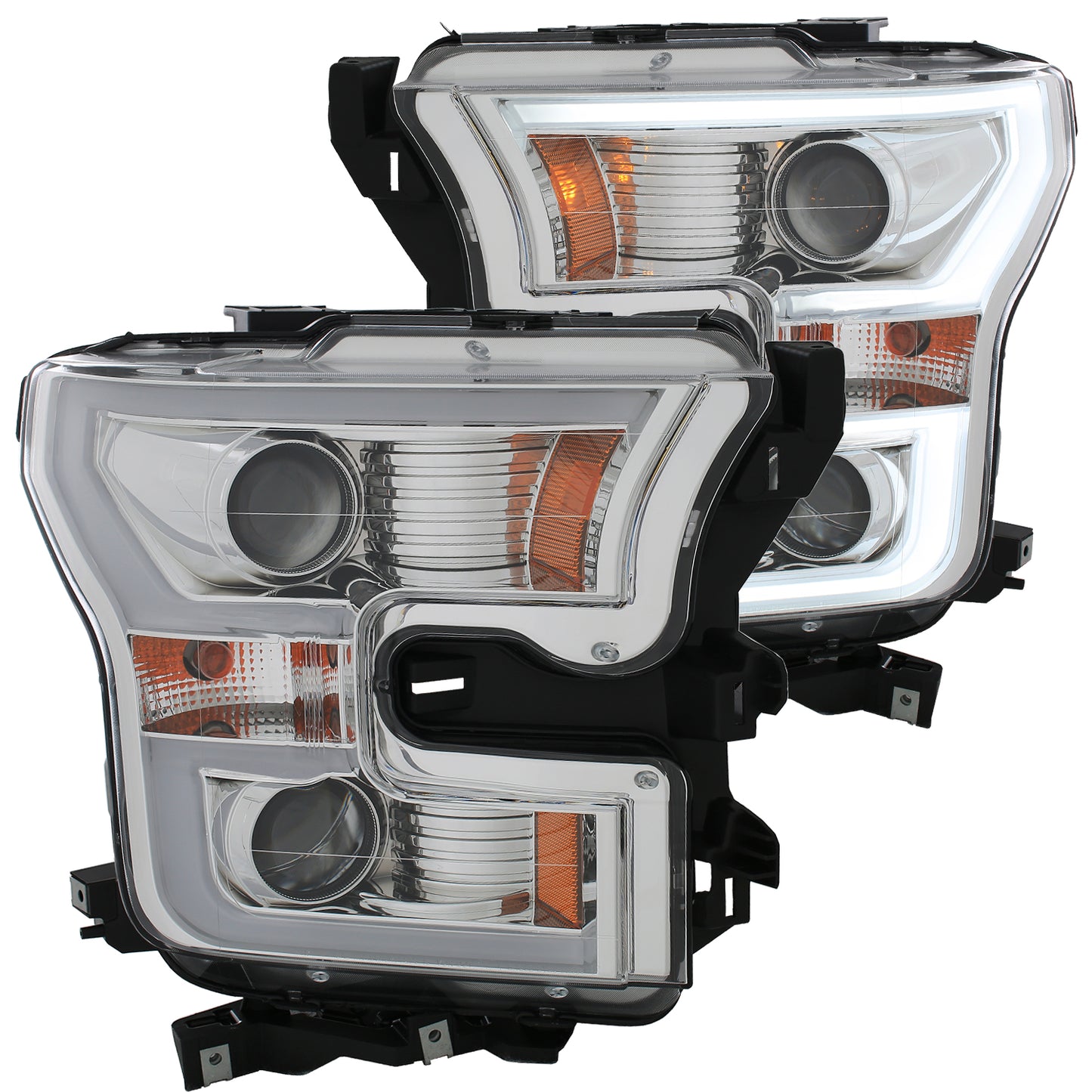 ANZO USA Projector Headlight Set - Amber Lens - Chrome Housing - Pair - w/Plank Style Design