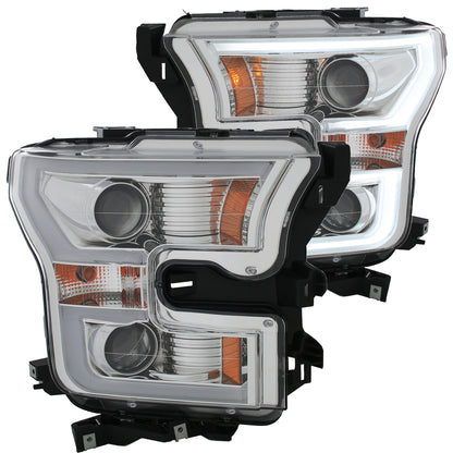 ANZO USA Projector Headlight Set - Amber Lens - Chrome Housing - Pair - w/Plank Style Design