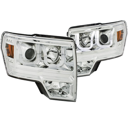 ANZO USA Projector Headlight Set - Clear Lens - Chrome Housing - Amber - Pair - w/U-Bar