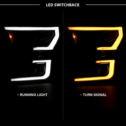 ANZO USA Projector Headlights w/ Plank Style Switchback Black w/ Amber