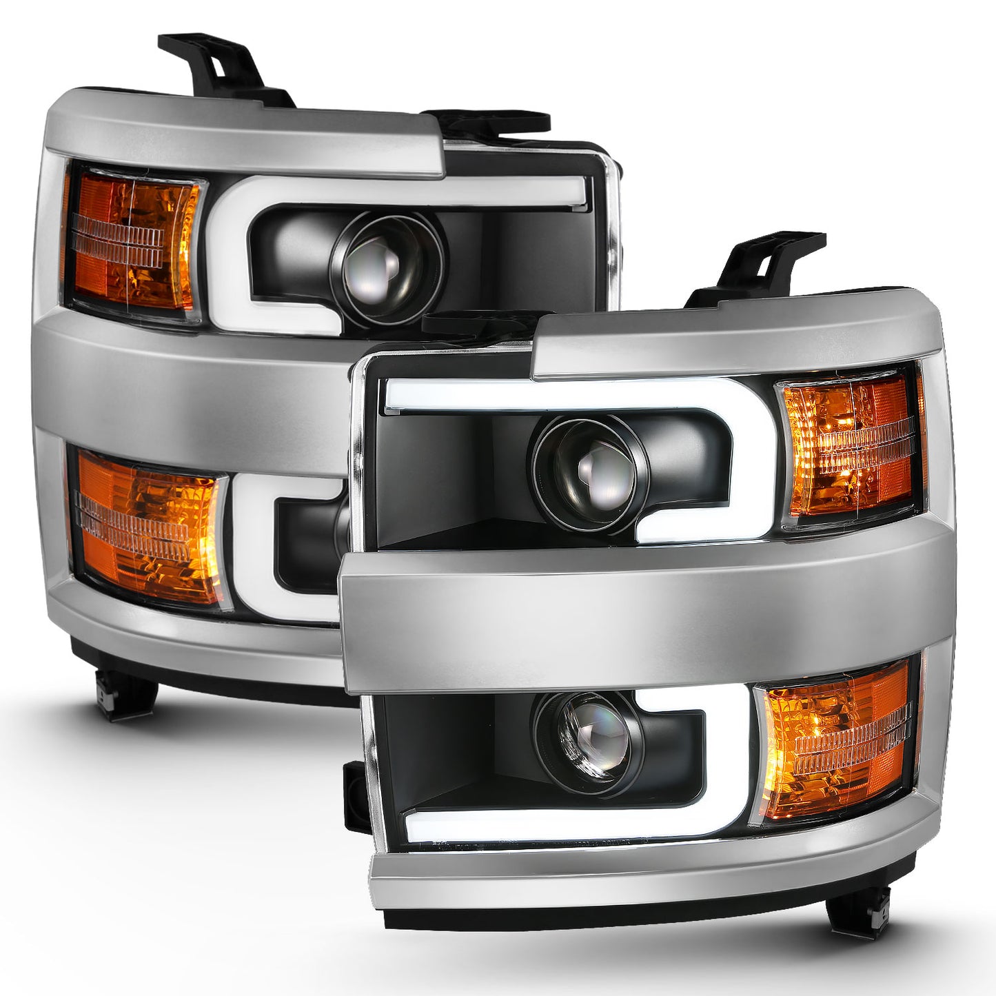 ANZO USA Projector Headlights w/ Plank Style Design Black w/ Amber