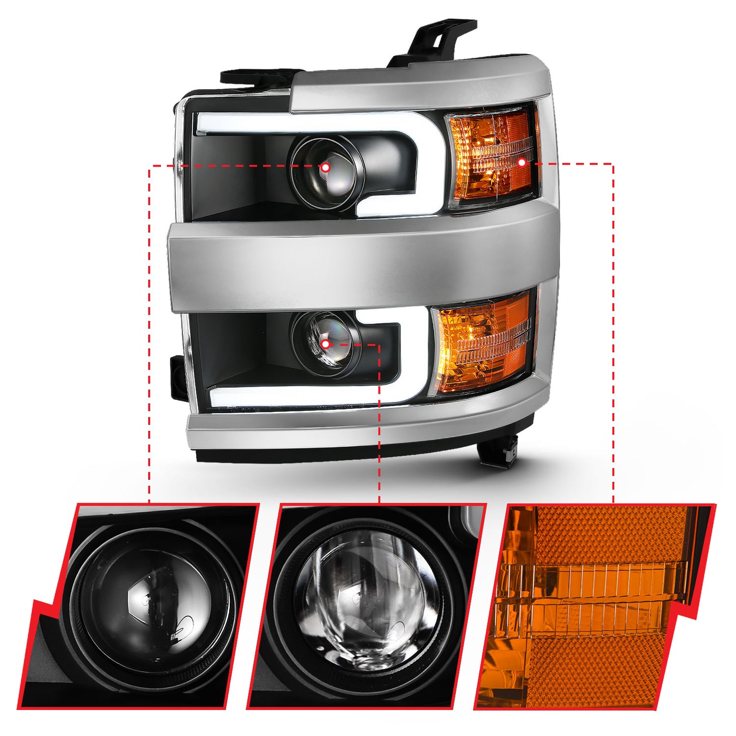 ANZO USA Projector Headlights w/ Plank Style Design Black w/ Amber