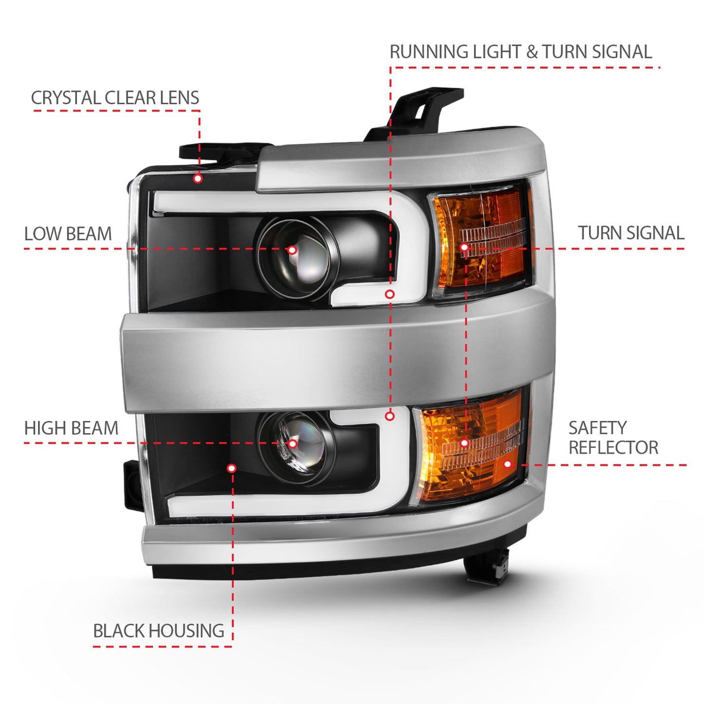 ANZO USA Projector Headlights w/ Plank Style Design Black w/ Amber