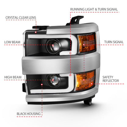 ANZO USA Projector Headlights w/ Plank Style Design Black w/ Amber