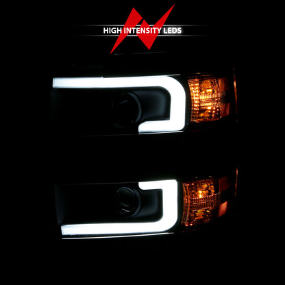 ANZO USA Projector Headlights w/ Plank Style Design Black w/ Amber
