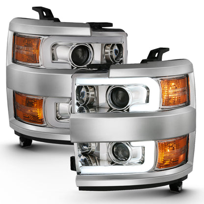 ANZO USA Projector Headlights w/ Plank Style Design Chrome w/ Amber