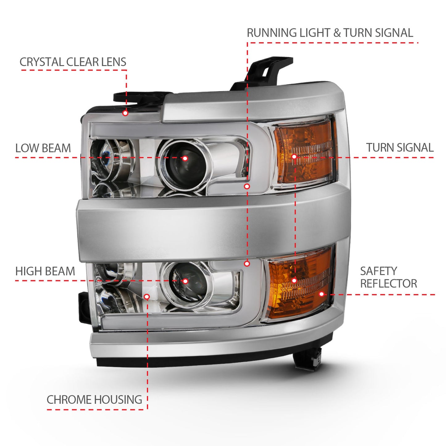 ANZO USA Projector Headlights w/ Plank Style Design Chrome w/ Amber