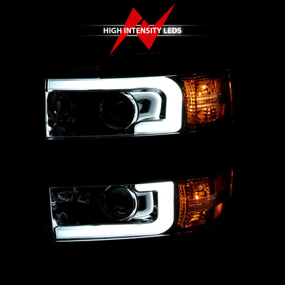 ANZO USA Projector Headlights w/ Plank Style Design Chrome w/ Amber