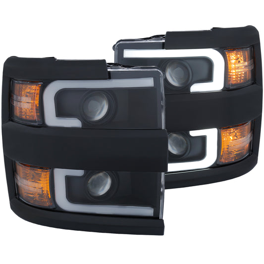 ANZO USA Projector Headlight Set - Clear Lens - Plank Style Switchback - Black Housing - w/Amber Black Trim - Pair - ANZO USA - 111364 - Auto Expedition
