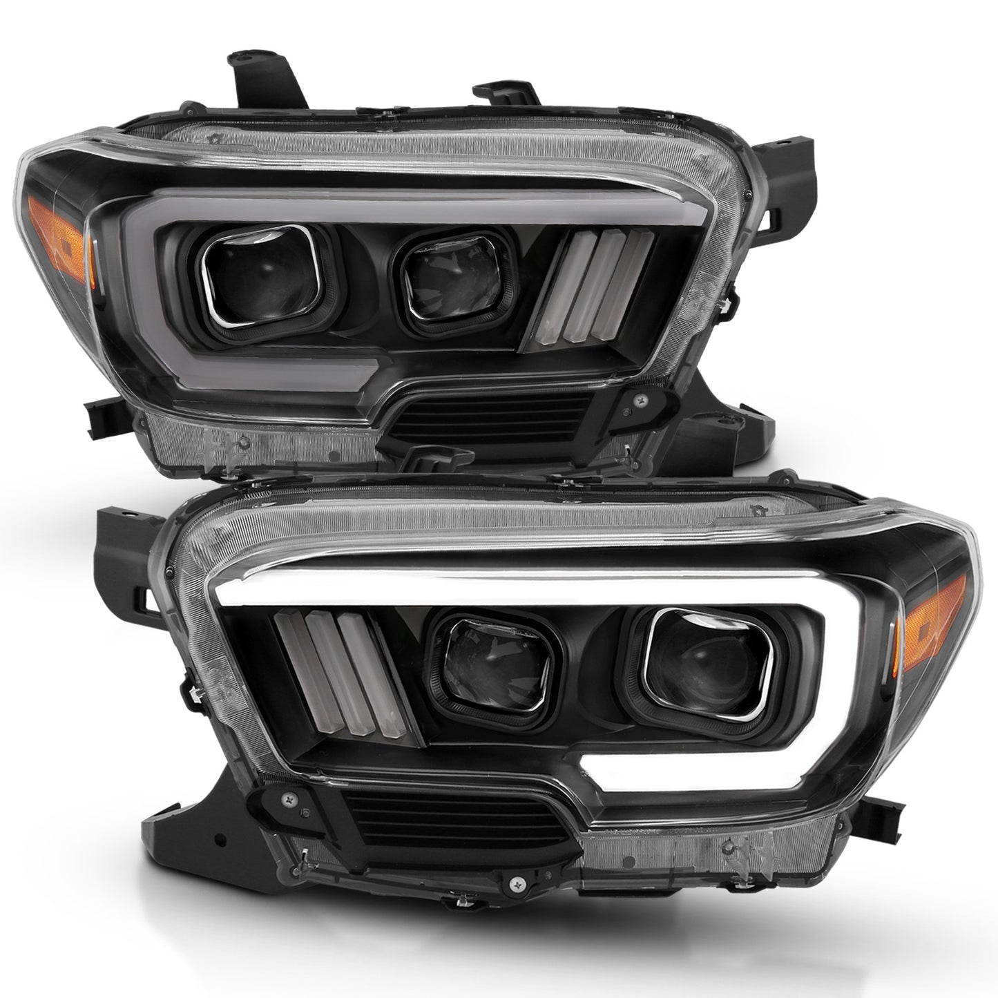 ANZO USA Projector Headlights w/ Plank Style Design Black/Amber w/ DRL