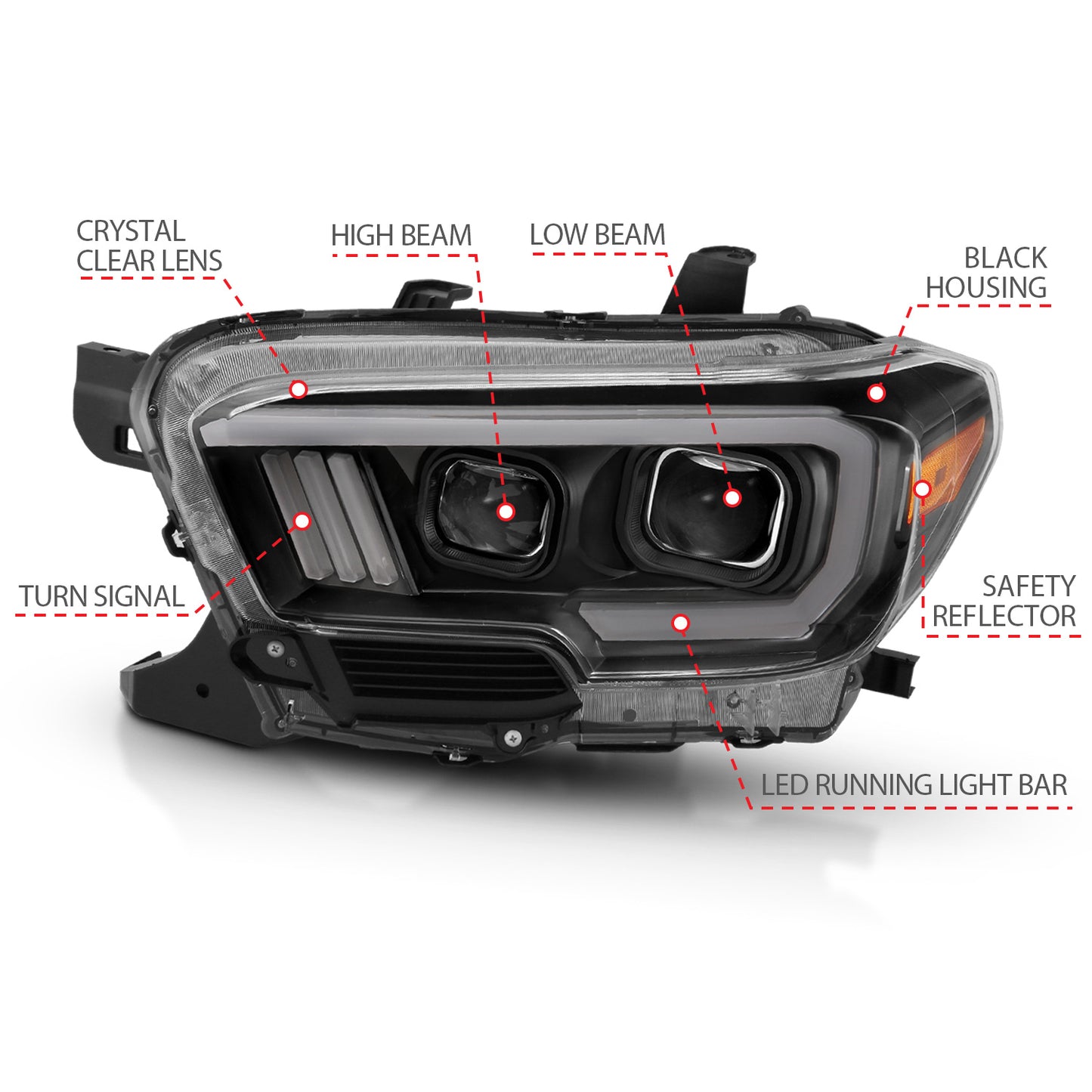 ANZO USA Projector Headlights w/ Plank Style Design Black/Amber w/ DRL