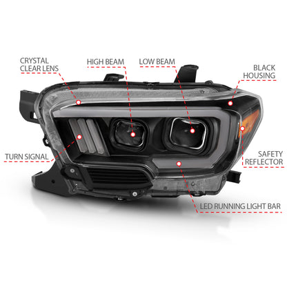 ANZO USA Projector Headlights w/ Plank Style Design Black/Amber w/ DRL