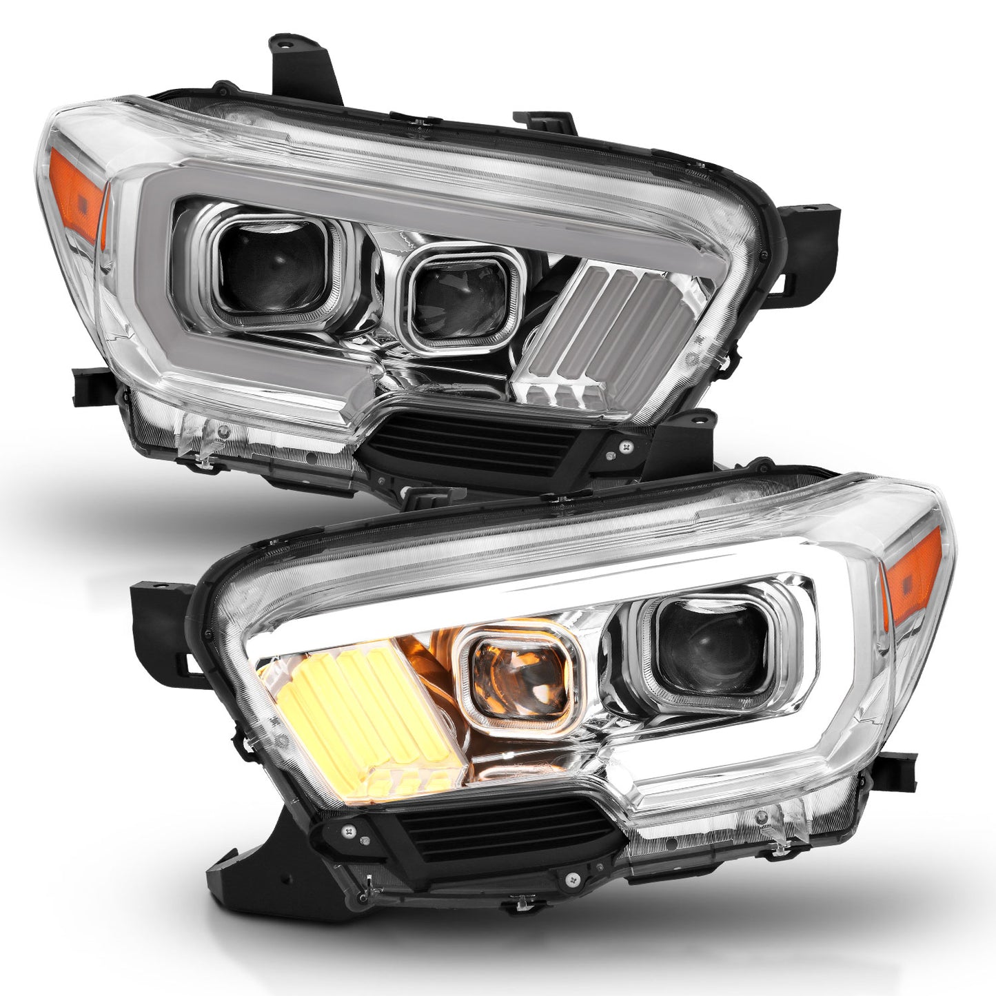 ANZO USA Projector Headlights w/ Plank Style Design Chrome/Amber w/ DRL