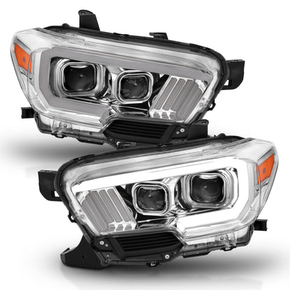 ANZO USA Projector Headlights w/ Plank Style Design Chrome/Amber w/ DRL