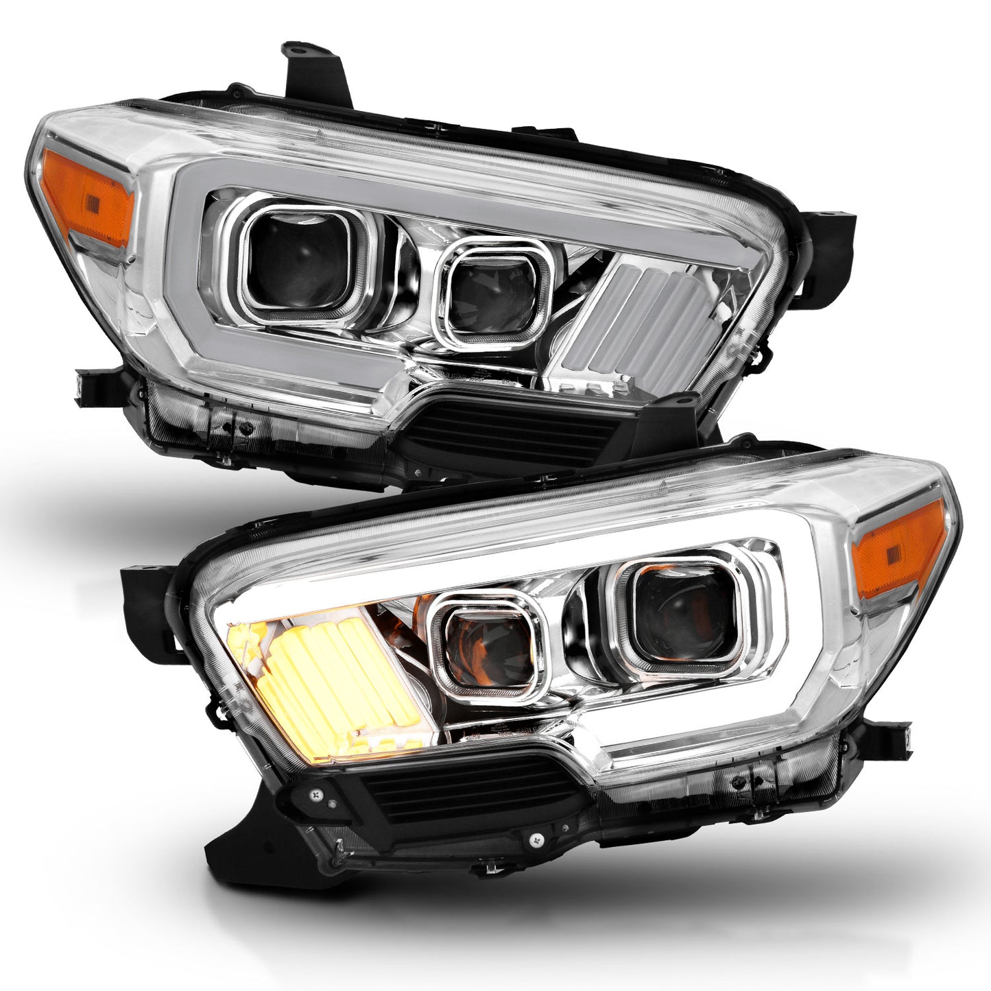 ANZO USA Projector Headlights w/ Plank Style Design Chrome/Amber w/ DRL