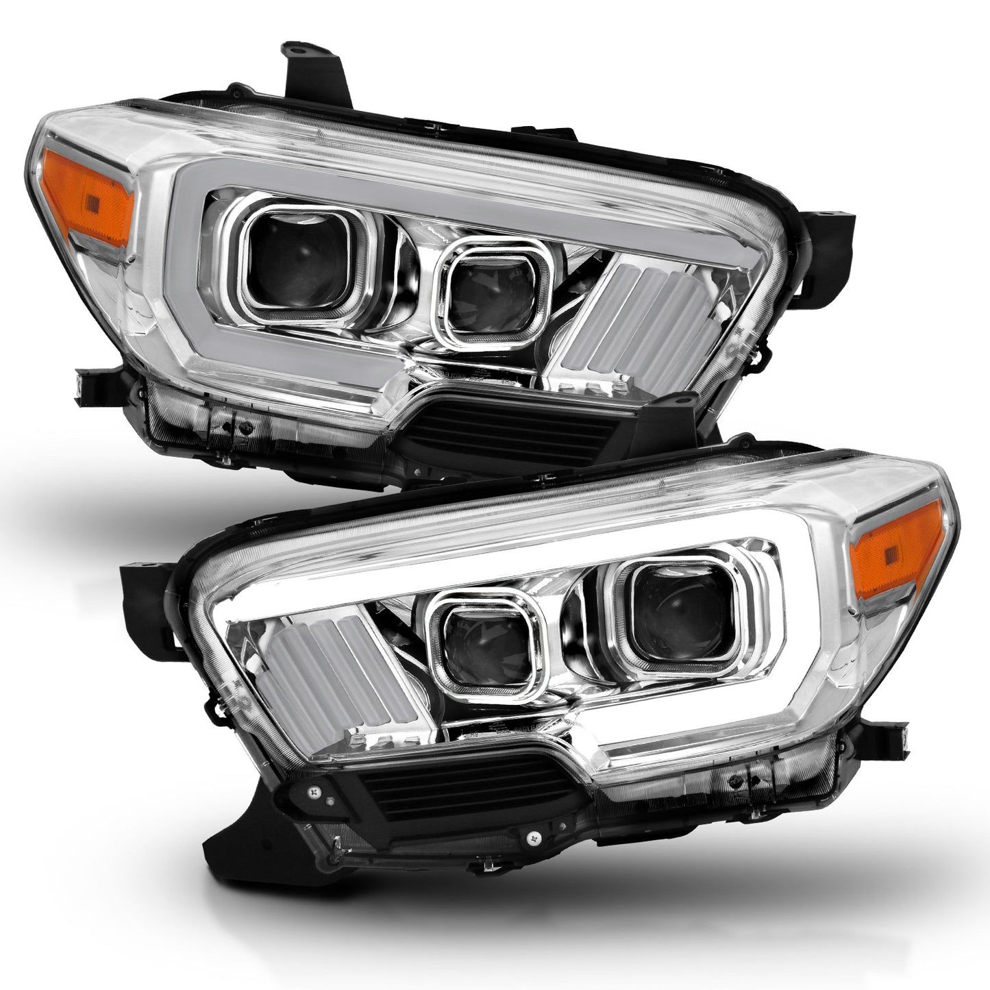 ANZO USA Projector Headlights w/ Plank Style Design Chrome/Amber w/ DRL