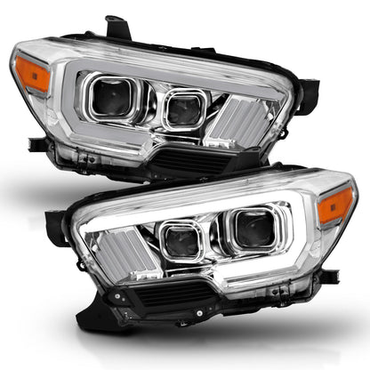 ANZO USA Projector Headlights w/ Plank Style Design Chrome/Amber w/ DRL