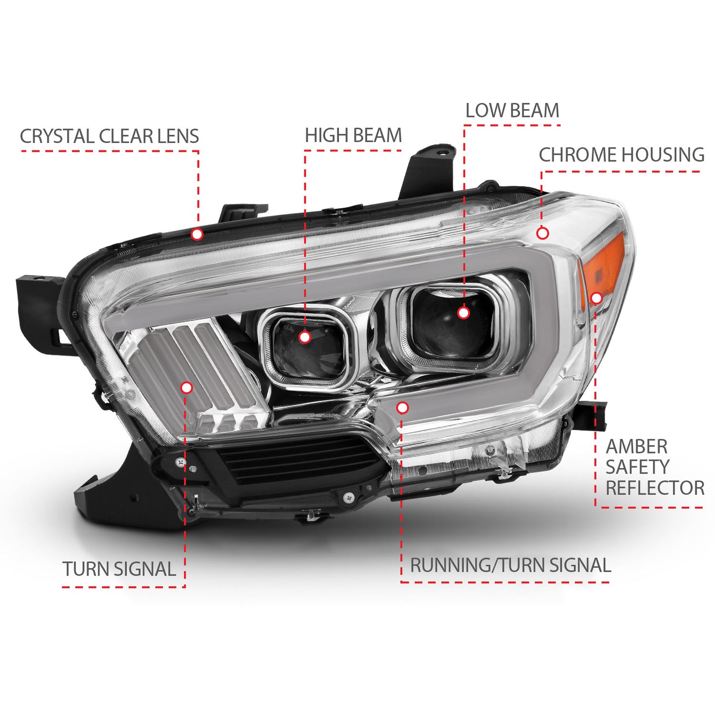 ANZO USA Projector Headlights w/ Plank Style Design Chrome/Amber w/ DRL