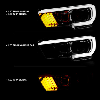 ANZO USA Projector Headlights w/ Plank Style Design Chrome/Amber w/ DRL