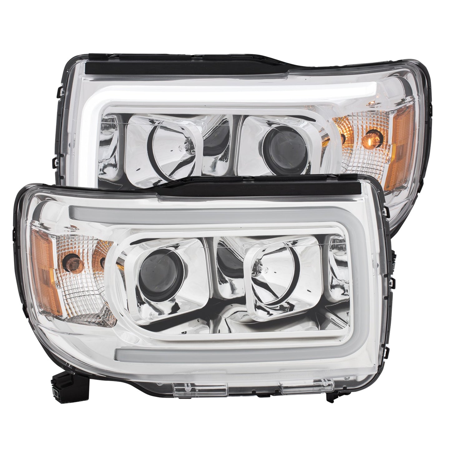 ANZO USA Projector Headlights w/ Plank Style Design Chrome w/ Amber