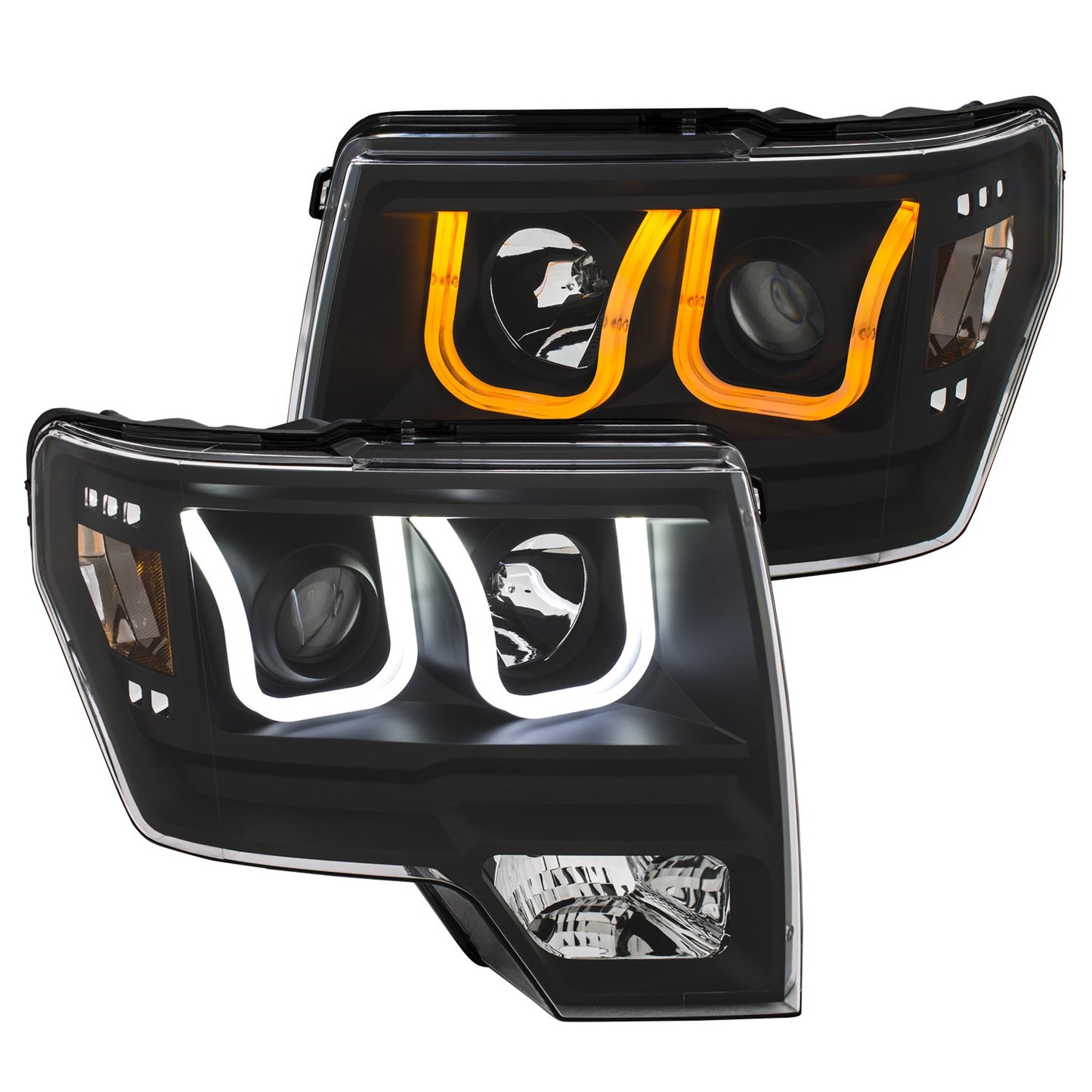 ANZO USA Projector Headlights w/ U-Bar Switchback Black w/ Amber