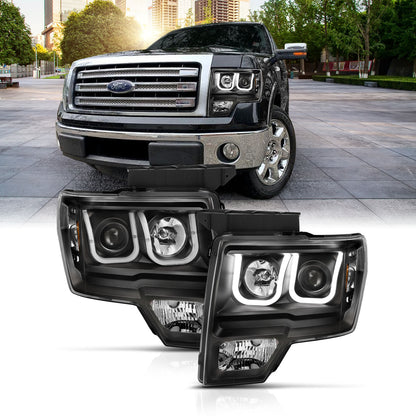 ANZO USA Projector Headlights w/ U-Bar Switchback Black w/ Amber