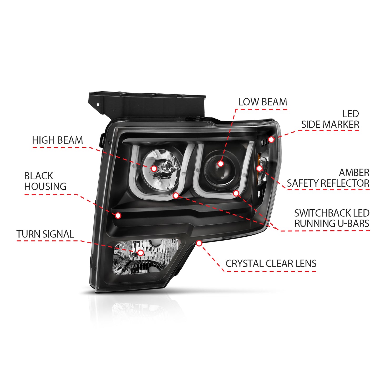 ANZO USA Projector Headlights w/ U-Bar Switchback Black w/ Amber