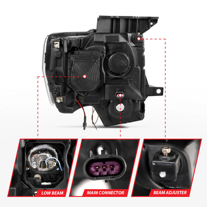 ANZO USA Projector Headlights w/ U-Bar Switchback Black w/ Amber