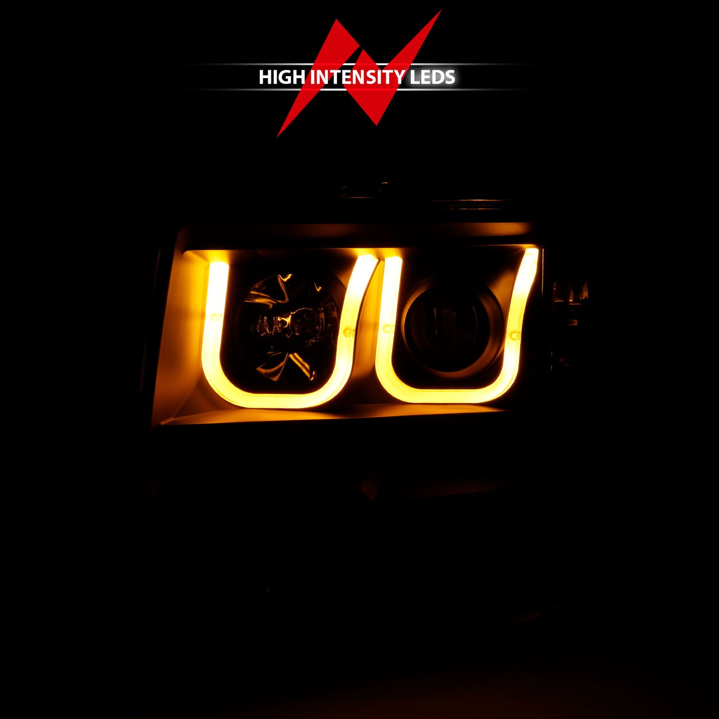 ANZO USA Projector Headlights w/ U-Bar Switchback Black w/ Amber