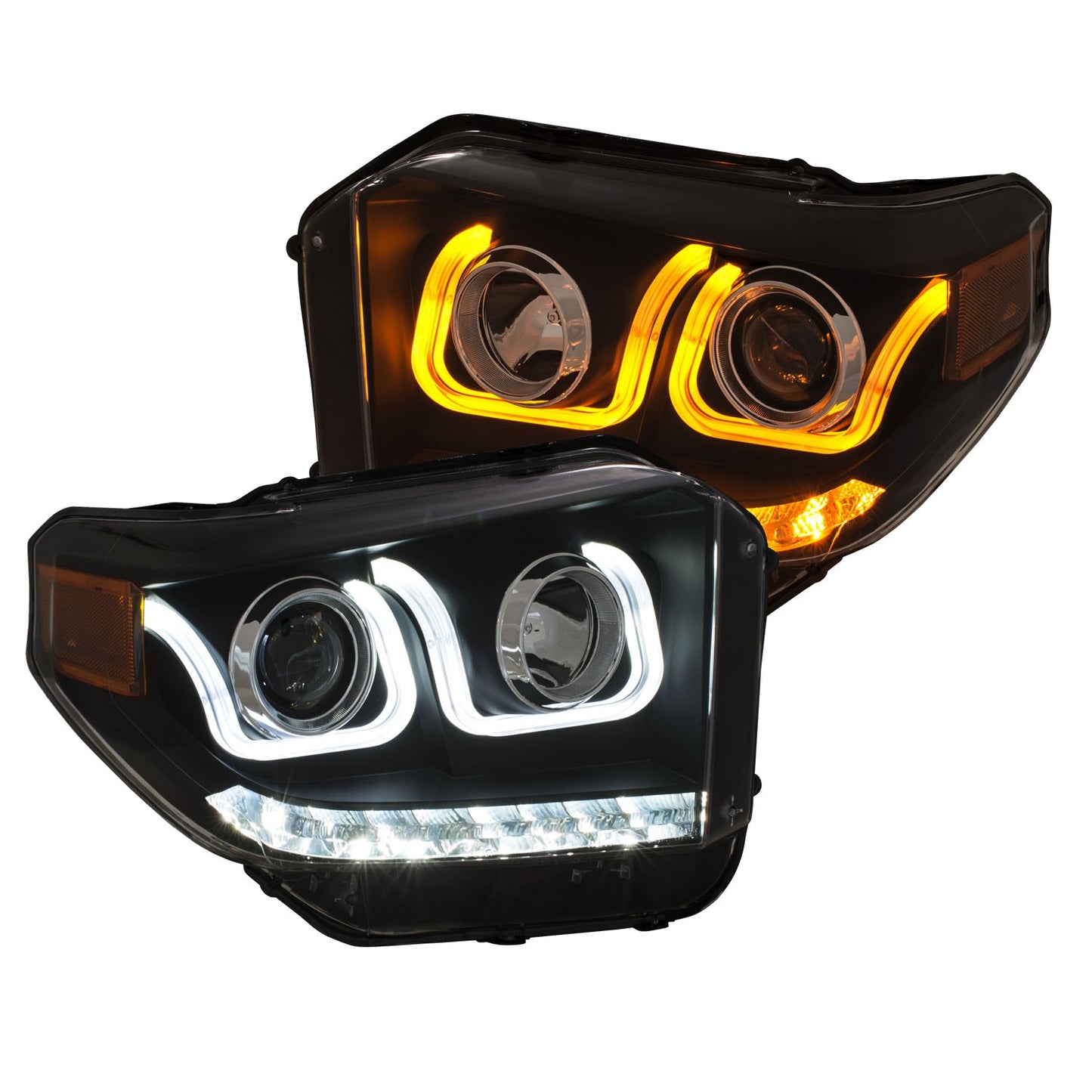 ANZO USA Projector Headlights w/ U-Bar Switchback Black w/ Amber
