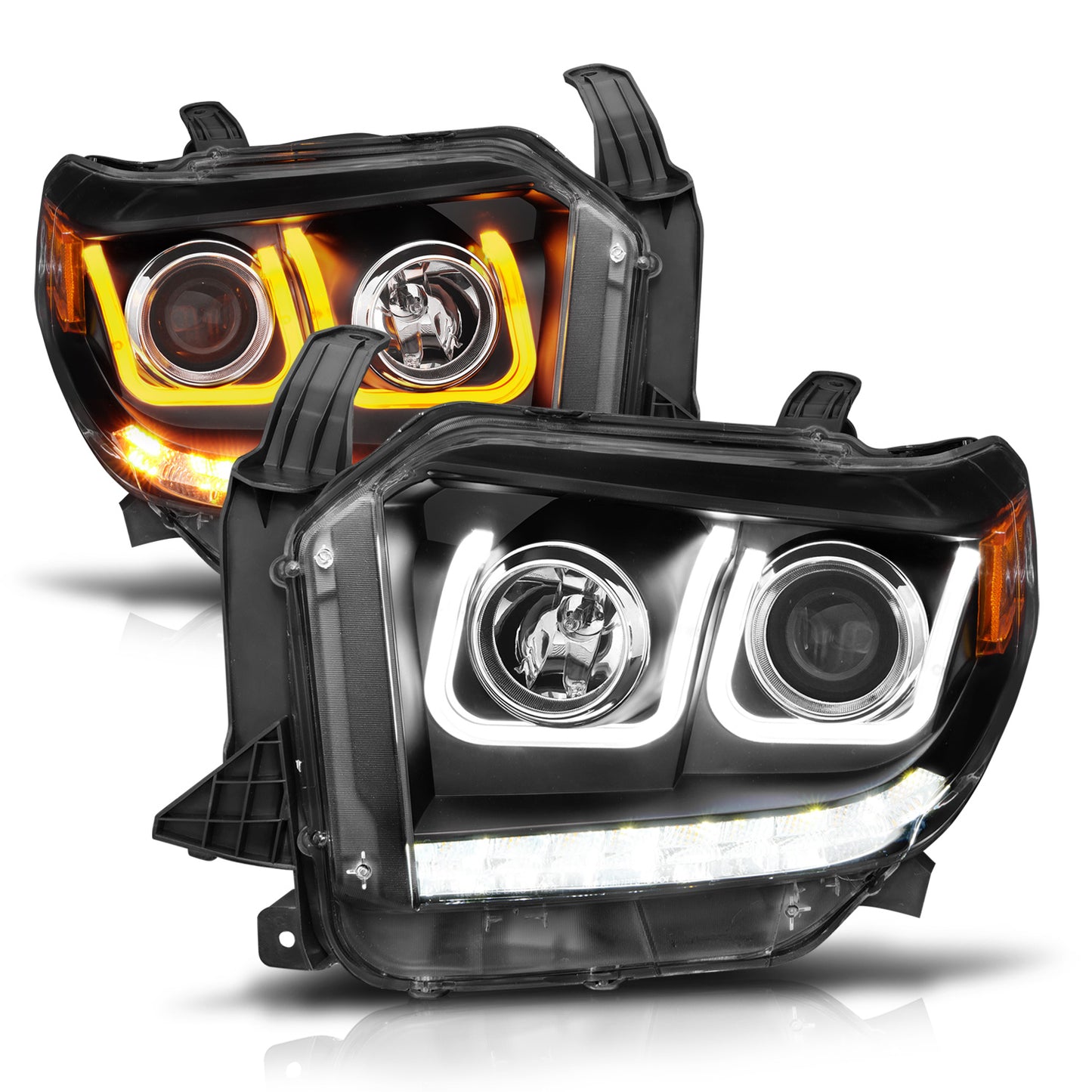 ANZO USA Projector Headlights w/ U-Bar Switchback Black w/ Amber