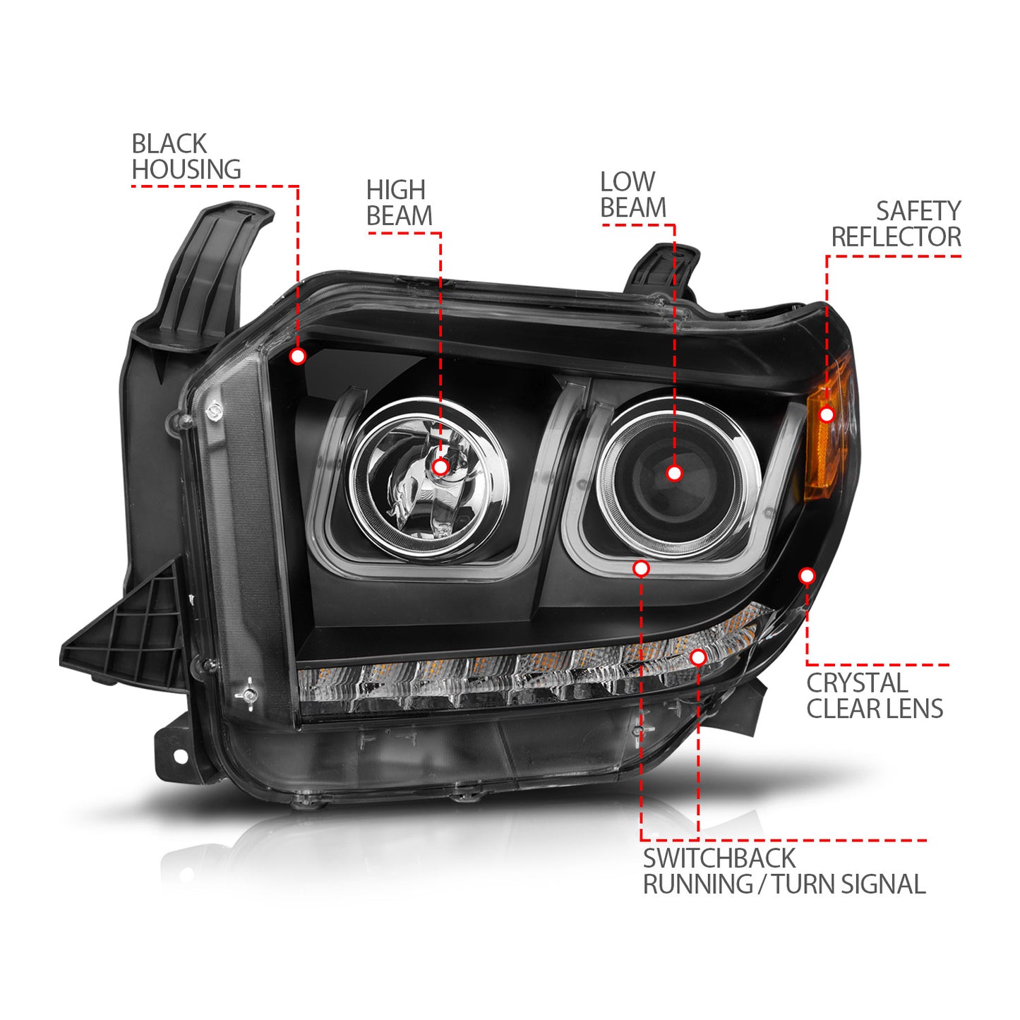 ANZO USA Projector Headlights w/ U-Bar Switchback Black w/ Amber