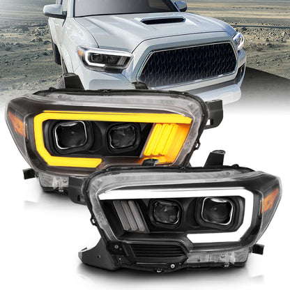 ANZO USA Projector Headlights w/ Plank Style Switchback Black w/ Amber