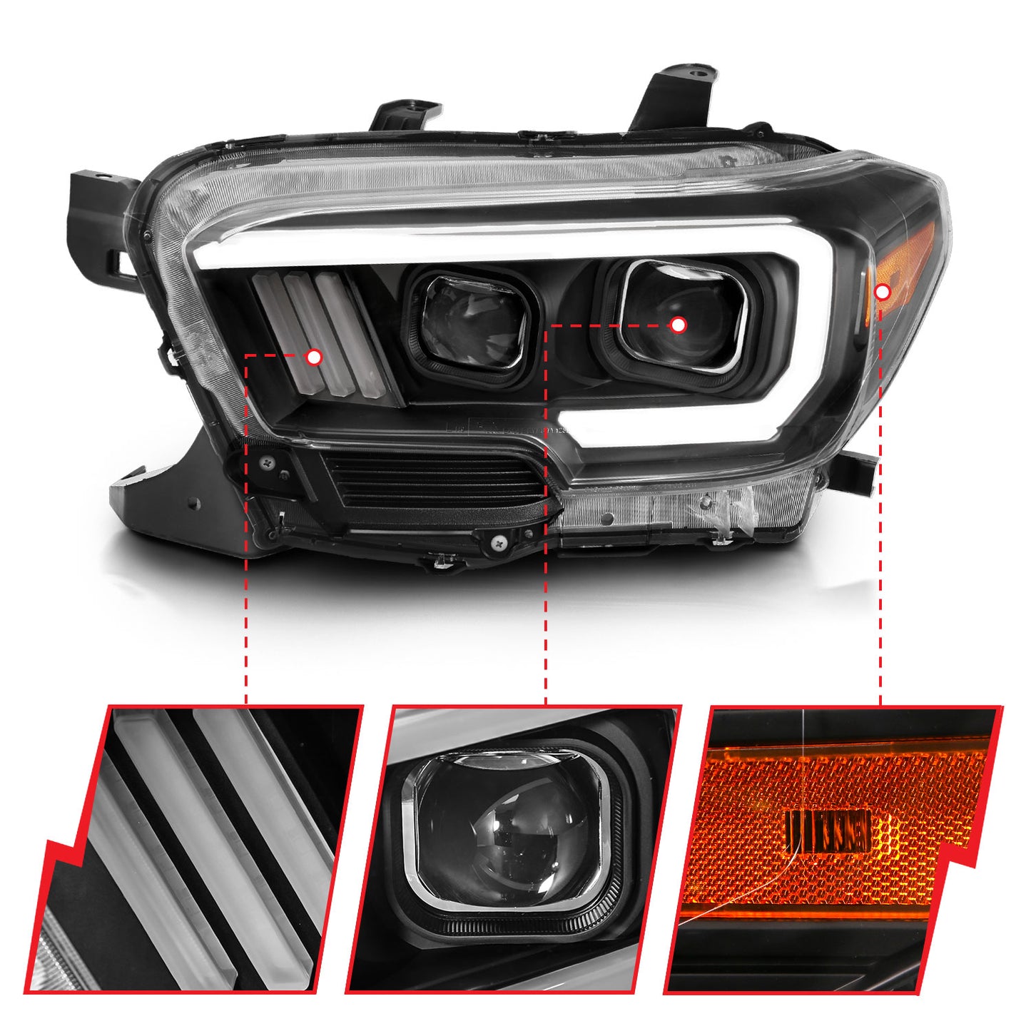 ANZO USA Projector Headlights w/ Plank Style Switchback Black w/ Amber