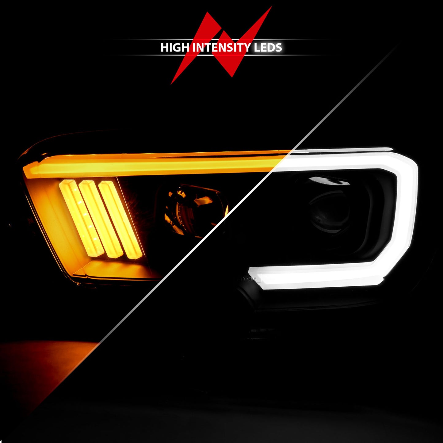 ANZO USA Projector Headlights w/ Plank Style Switchback Black w/ Amber