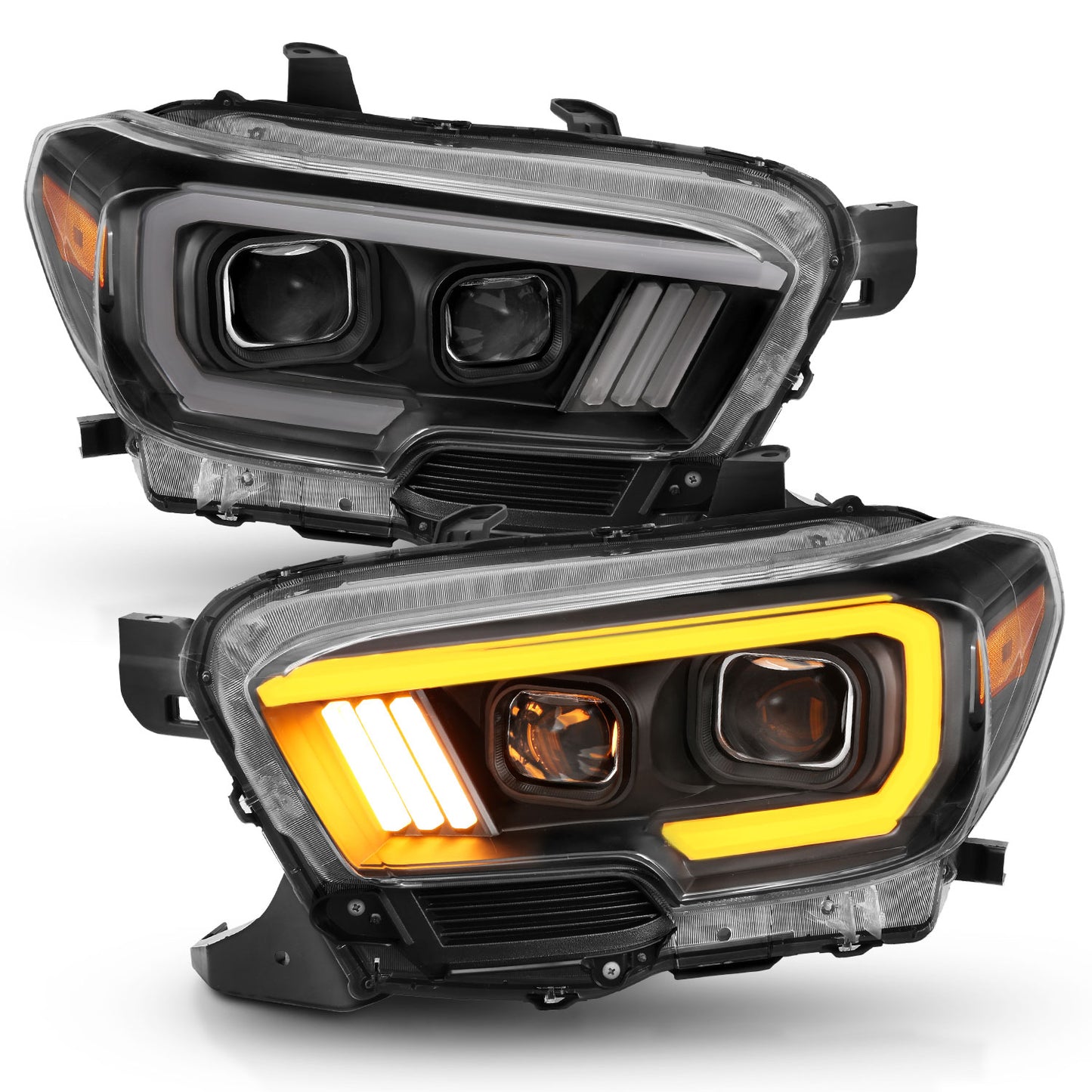 ANZO USA Projector Headlights w/ Plank Style Switchback Black w/ Amber W/ DRL